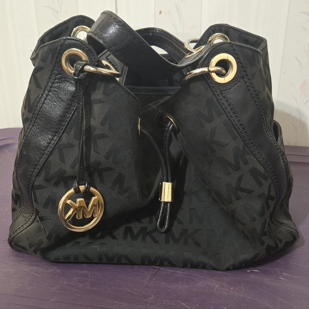 Michael Kors Black Shoulder Bag with Gold Accents
